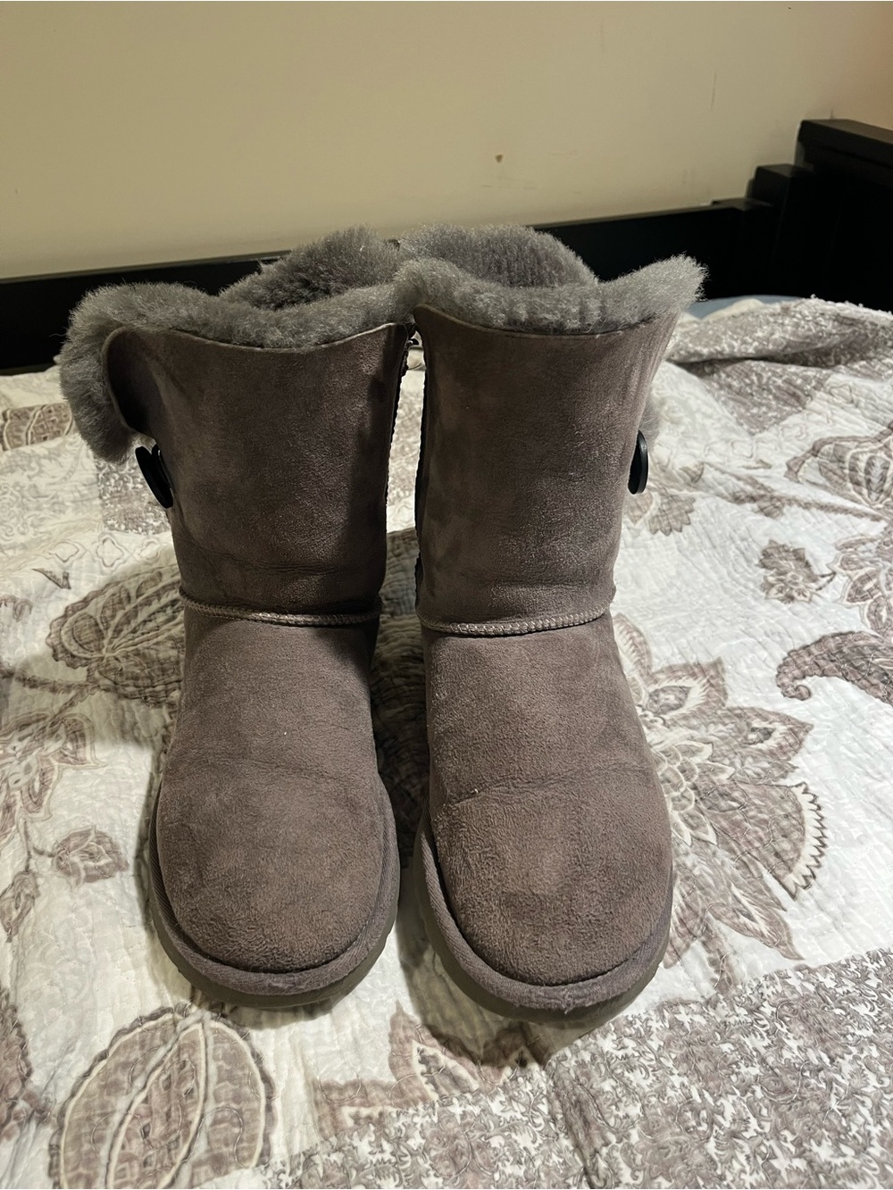 Uggs grey Bailey button suede boots